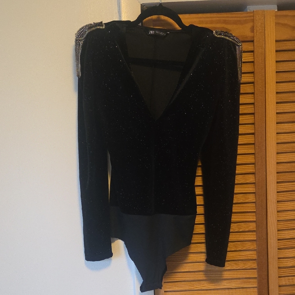 Zara Black Sparkle Long Sleeve Bodysuit
